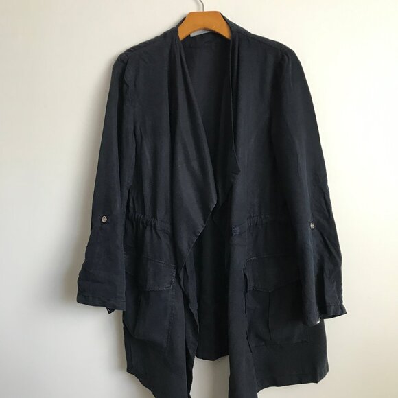 Zara Parka Jacket Navy Blue Draped Lagenlook Womens Small - Picture 3 of 10
